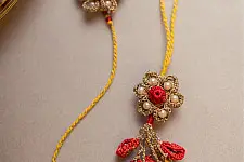 Crochet Rakhi -⚬- Antique Flower Crochet Rakhi & Lumba Set (Set of 2)