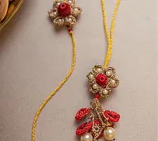 Crochet Rakhi -⚬- Antique Flower Crochet Rakhi & Lumba Set (Set of 2)