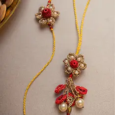 Crochet Rakhi -⚬- Antique Flower Crochet Rakhi & Lumba Set (Set of 2)