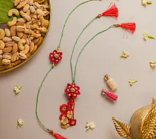 Crochet Rakhi -⚬- Red Flower Crochet Rakhi & Lumba Set (Set of 2)