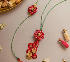 Crochet Rakhi -⚬- Red Flower Crochet Rakhi & Lumba Set (Set of 2)