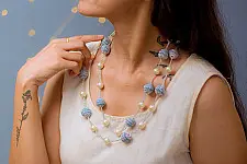 Crochet Necklace | Nakshatra Moon Necklace ~ Lilac Gold Beads