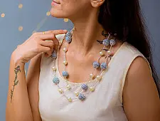 Crochet Necklace | Nakshatra Moon Necklace ~ Lilac Gold Beads