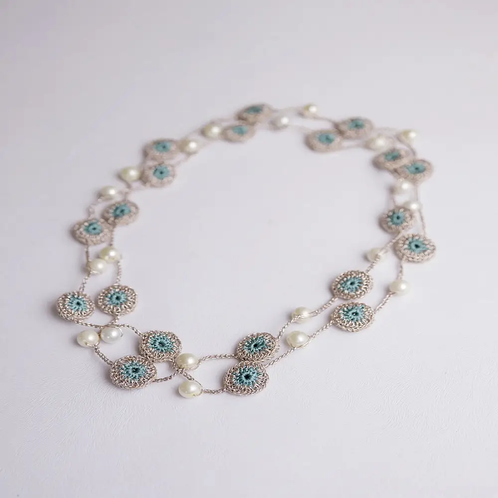 Crochet Necklace | Nakshatra Tikki Necklace - Rose Gold Mint