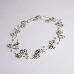 Crochet Necklace | Nakshatra Tikki Necklace - Rose Gold Mint