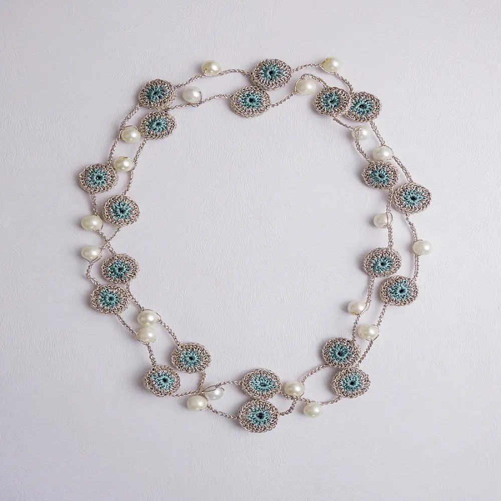 Crochet Necklace | Nakshatra Tikki Necklace - Rose Gold Mint