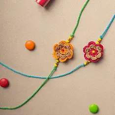 Crochet Rakhi -⚬- Tiny Mandala Crochet Rakhi Set (Set of 2)