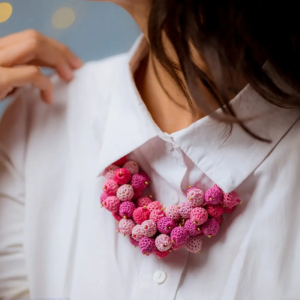 Crochet Necklace | Guldasta Necklace ~ Pink