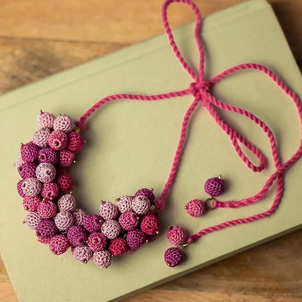 Crochet Necklace | Guldasta Necklace ~ Pink