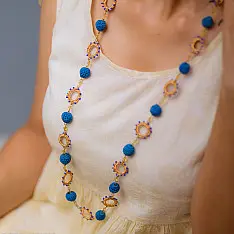 Crochet Necklace | Cheer Necklace ~ Cobalt Blue, Metallic