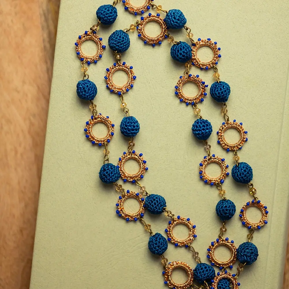 Crochet Necklace | Cheer Necklace ~ Cobalt Blue, Metallic