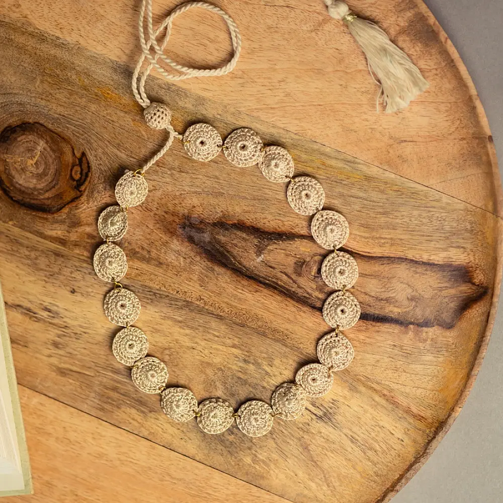 Crochet Necklace |  Ornate Beige Tikki Necklace 