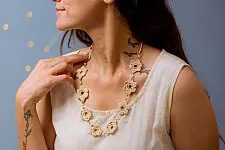 Crochet Necklace |  Ornate Beige flower Necklace