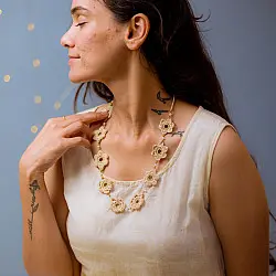 Crochet Necklace |  Ornate Beige flower Necklace