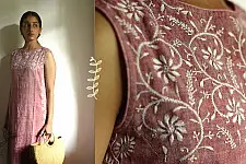 Tahzeeb . तहज़ीब | Handloom Cotton - Chikankari Embroidered Kurti in Hibiscus Red Color