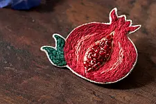 Needle Art ~ Hand Embroidered Jewelry - Pomegranate felt brooch