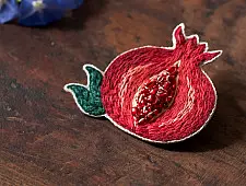 Needle Art ~ Hand Embroidered Jewelry - Pomegranate felt brooch