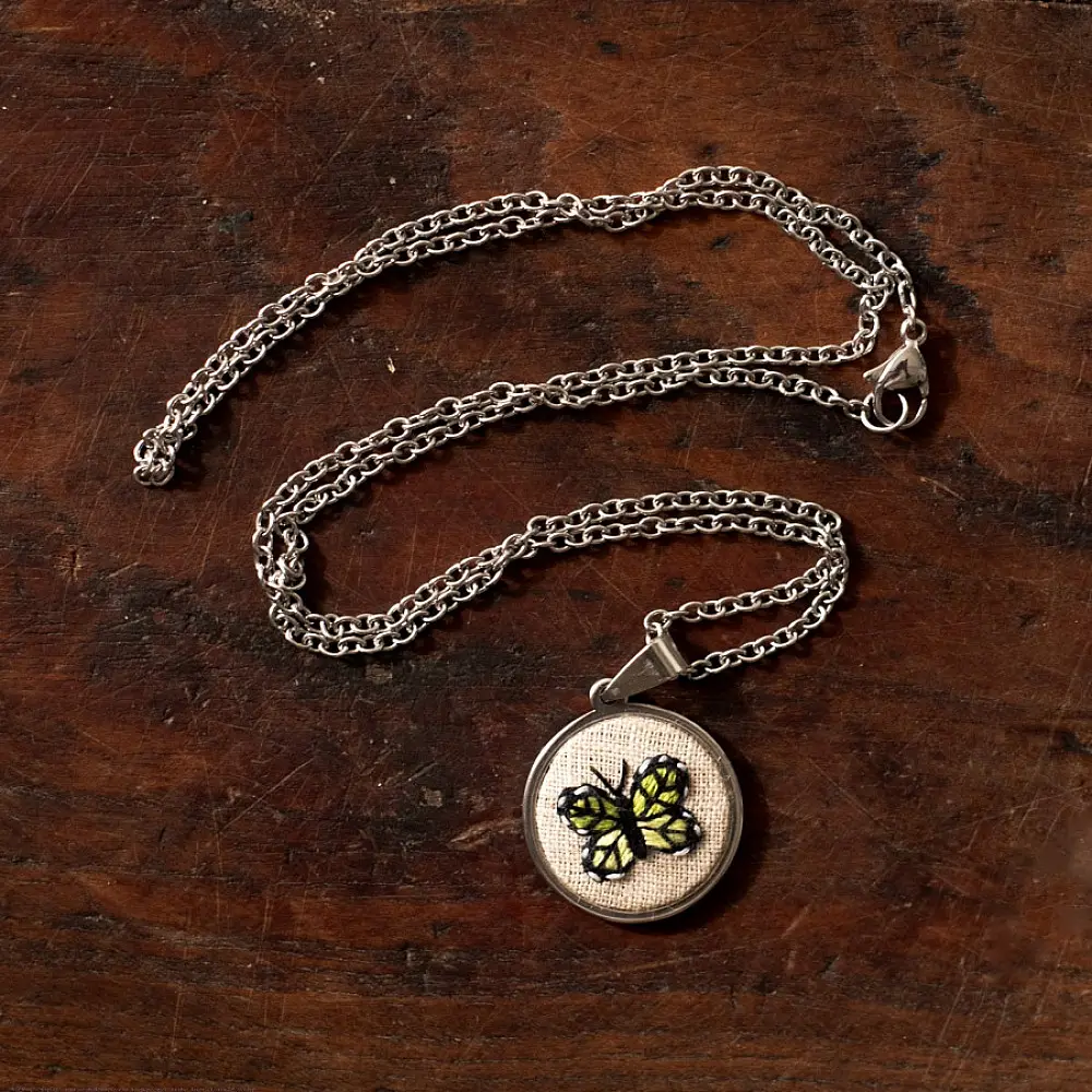 shop Hand Embroidered Jewelry - Butterfly Necklace
