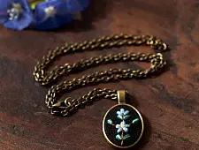 Needle Art ~ Hand Embroidered Jewelry - Floral Twig Necklace
