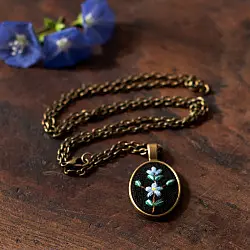 Needle Art ~ Hand Embroidered Jewelry - Floral Twig Necklace