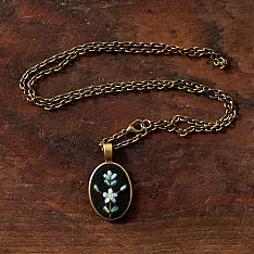 Needle Art ~ Hand Embroidered Jewelry - Floral Twig Necklace