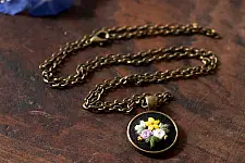 Needle Art ~ Hand Embroidered Jewelry - Bead & Flower Necklace 