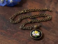 Needle Art ~ Hand Embroidered Jewelry - Bead & Flower Necklace 