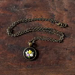 Needle Art ~ Hand Embroidered Jewelry - Bead & Flower Necklace 