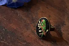 Needle Art ~ Hand Embroidered Jewelry - Parrot Ring