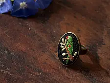 Needle Art ~ Hand Embroidered Jewelry - Parrot Ring