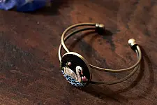 Needle Art ~ Hand Embroidered Jewelry - Swan in a pond bracelet 
