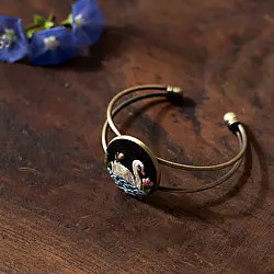 Needle Art ~ Hand Embroidered Jewelry - Swan in a pond bracelet 