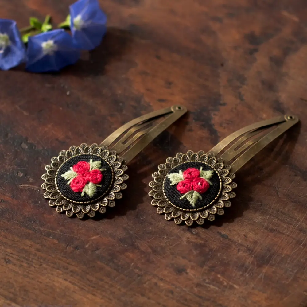 shop Hand Embroidered Jewelry - Red Rose Hair Clip