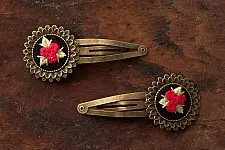 Needle Art ~ Hand Embroidered Jewelry - Red Rose Hair Clip