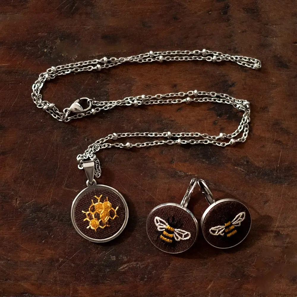 shop Hand Embroidered Jewelry - Honey bee Necklace