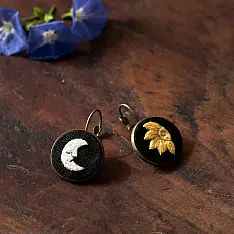 Needle Art ~ Hand Embroidered Jewelry - Sun & Moon Earrings