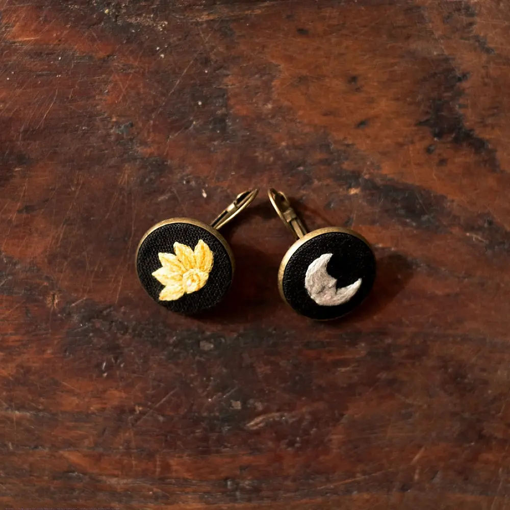 shop Hand Embroidered Jewelry - Moon Earrings