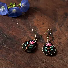 Needle Art ~ Hand Embroidered Jewelry - Tear Drop Floral Earrings