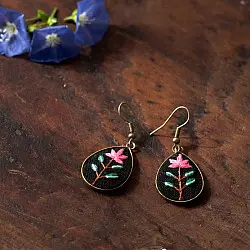 Needle Art ~ Hand Embroidered Jewelry - Tear Drop Floral Earrings