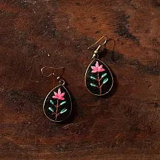 Needle Art ~ Hand Embroidered Jewelry - Tear Drop Floral Earrings