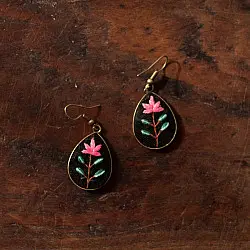 Needle Art ~ Hand Embroidered Jewelry - Tear Drop Floral Earrings