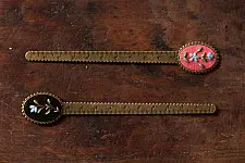 Needle Art ~ Hand Embroidered Jewelry - Floral scale bookmark (Two Color Options Black / Pink)