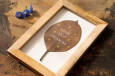 Needle Art ~ Hand Embroidered Frame - "Never stop dreaming" Quote leaf frame 
