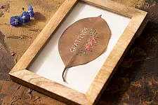 Needle Art ~ Hand Embroidered Frame - Gratitude leaf frame 