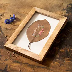 Needle Art ~ Hand Embroidered Frame - Gratitude leaf frame 
