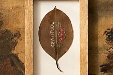 Needle Art ~ Hand Embroidered Frame - Gratitude leaf frame 