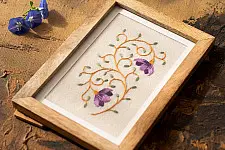 Needle Art ~ Hand Embroidered Frame - Lilac floral flow on felt