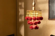 Senses Play ▣ Handmade Banana Fiber Paper ▣ Gulab Phool Wood Pendant Lamp - Red ▣ 40