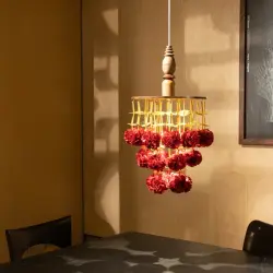 Senses Play ▣ Handmade Banana Fiber Paper ▣ Gulab Phool Wood Pendant Lamp - Red ▣ 40