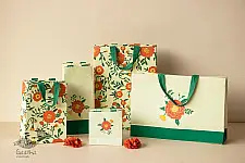 Senses Play ▣ Handmade Banana Fiber Paper ▣ Genda Phool Gift Bags - Pistachio (Set of 5) ▣ 19
